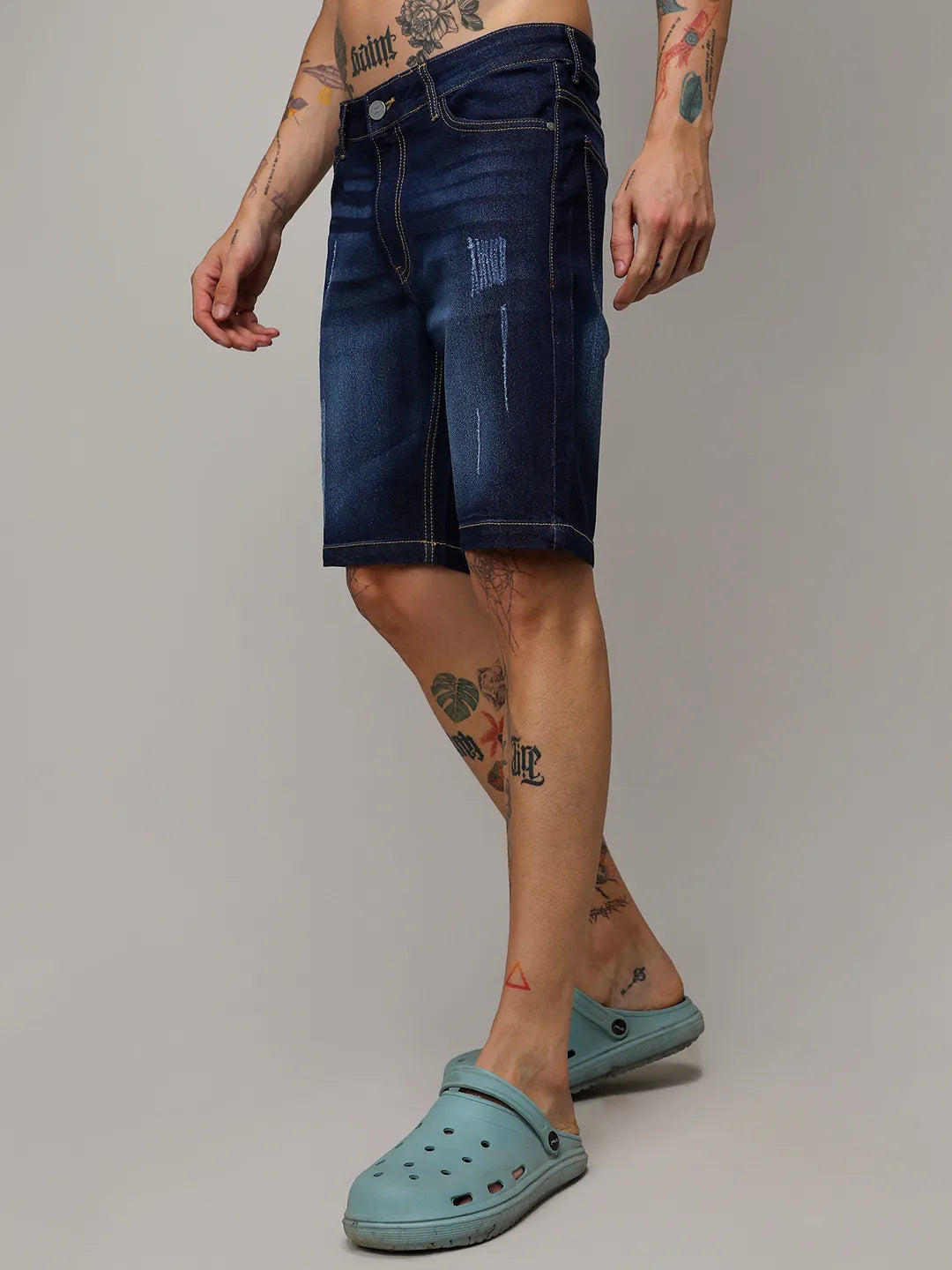 Distressed Rolled Hem Denim Shorts