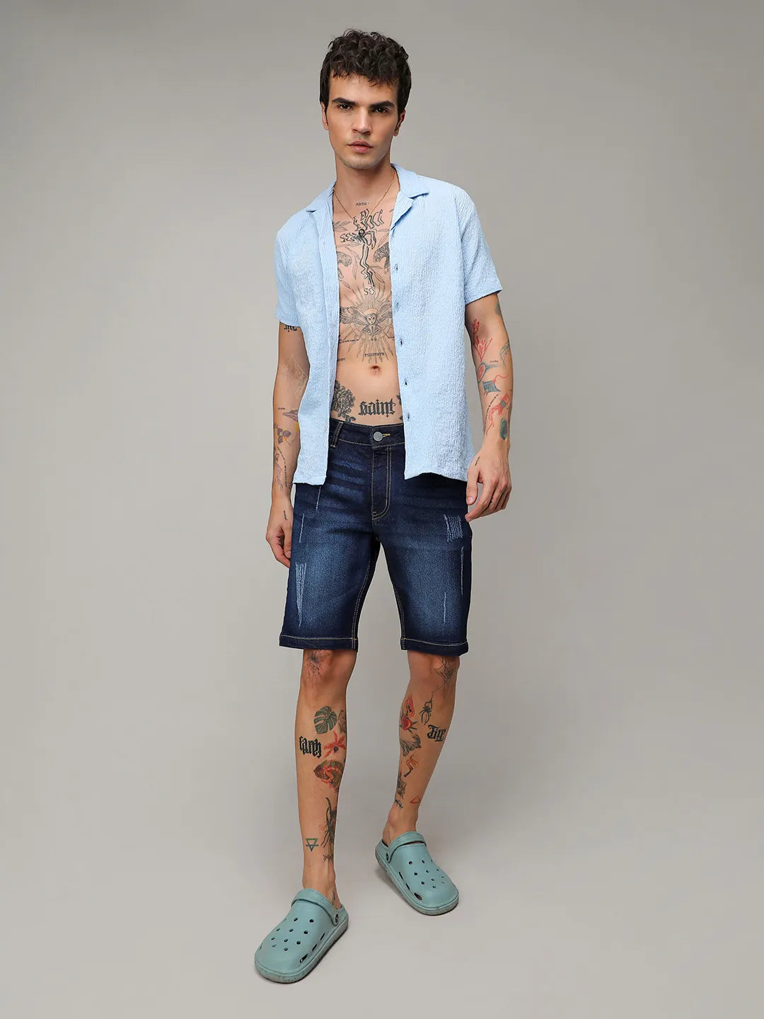 Distressed Rolled Hem Denim Shorts