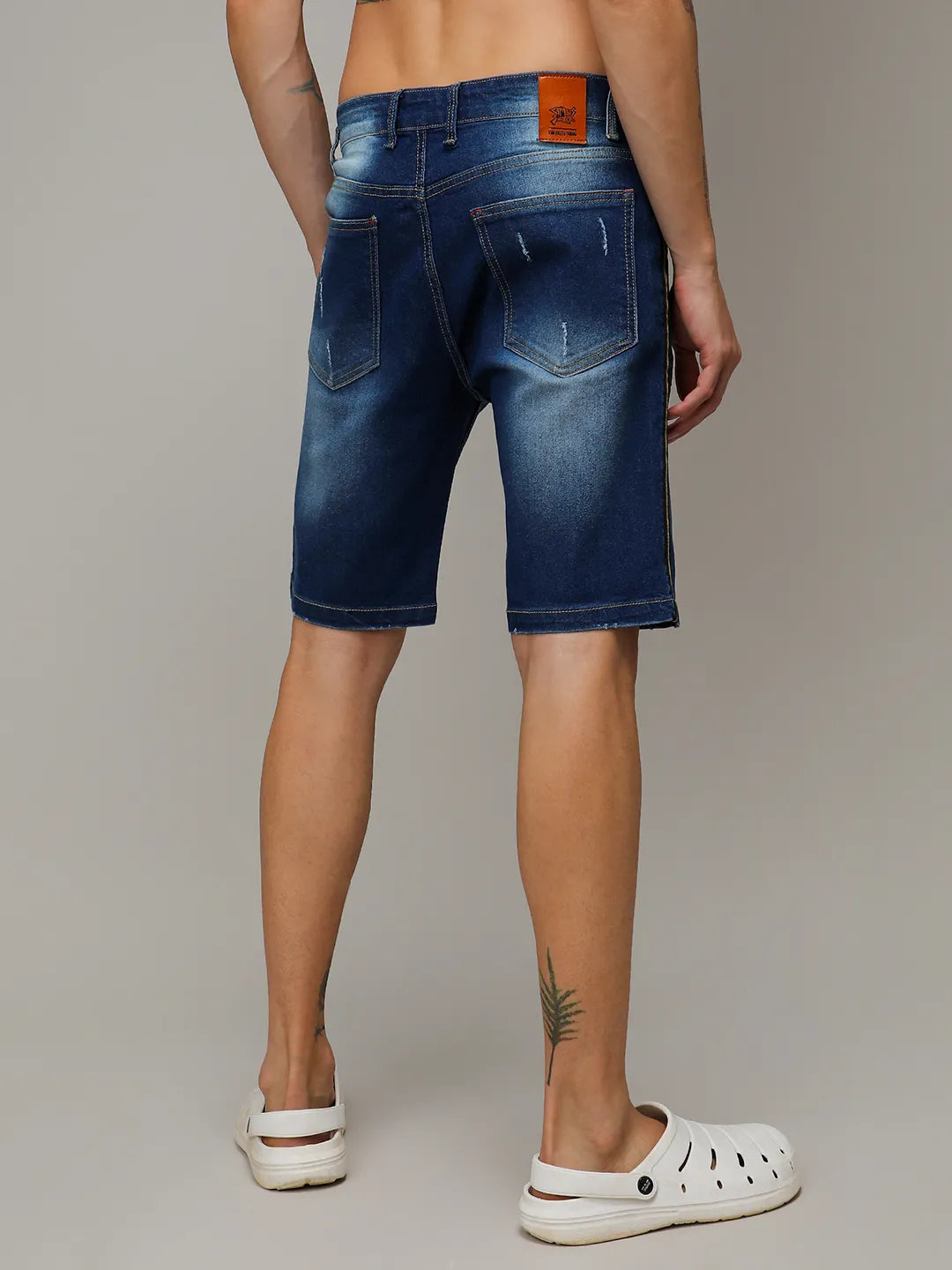 Pencil Side-Striped Denim Shorts