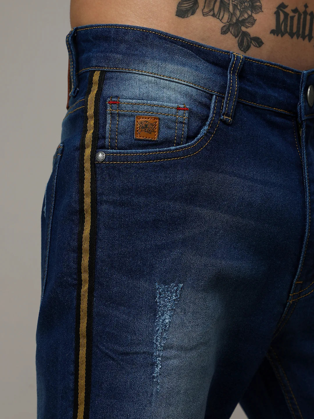 Pencil Side-Striped Denim Shorts