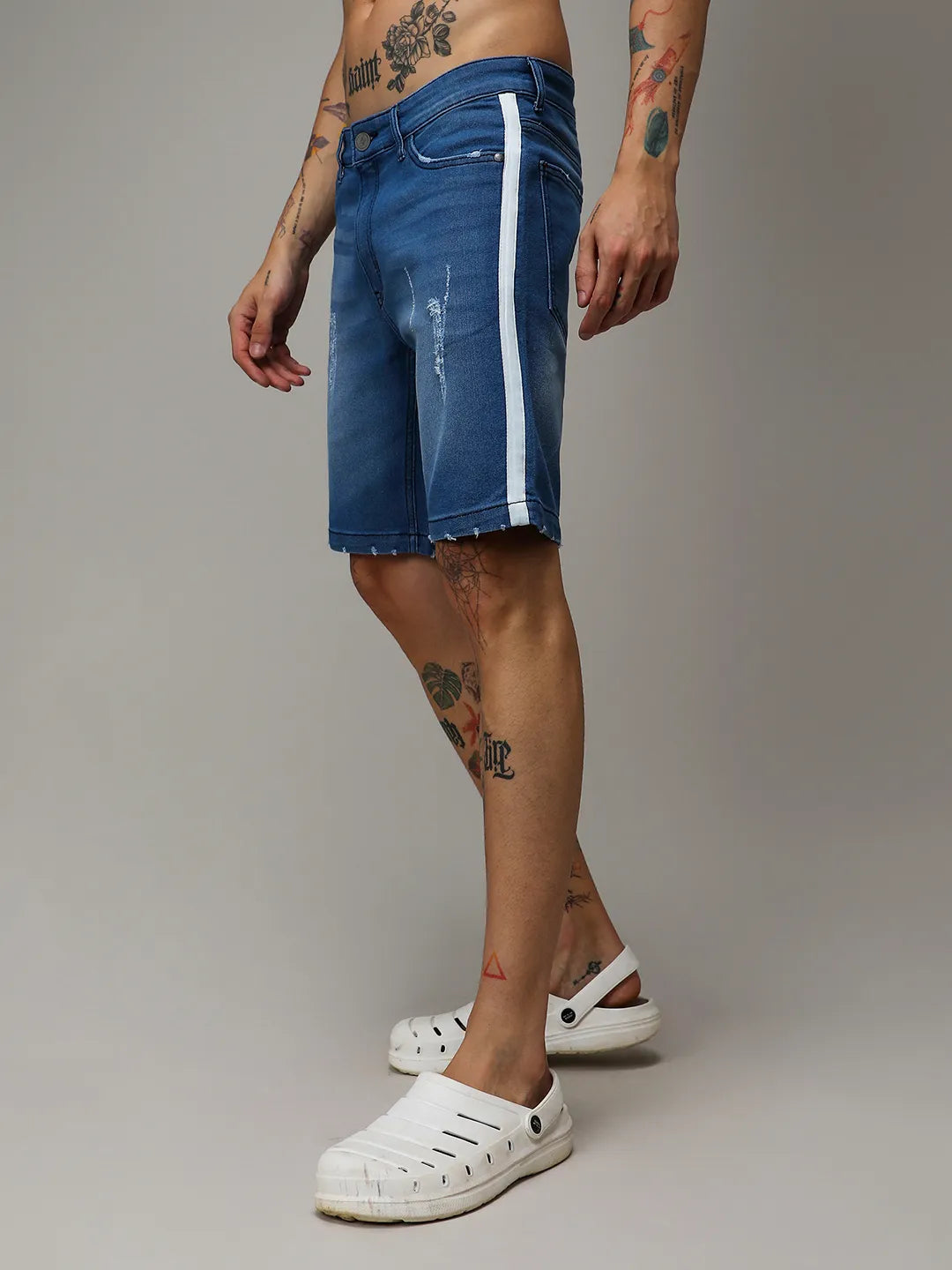 Pencil Side-Striped Denim Shorts