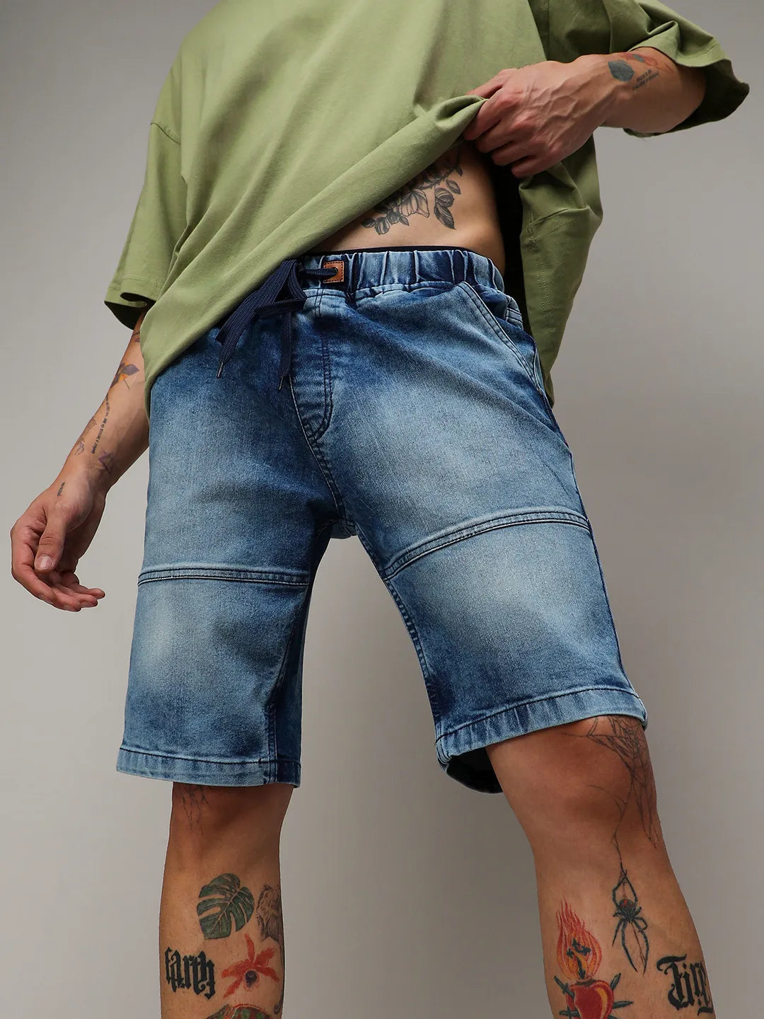 Contrast Stitch Denim Shorts