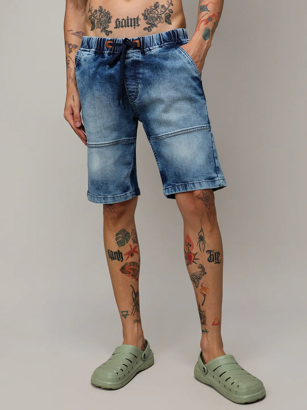 Contrast Stitch Denim Shorts