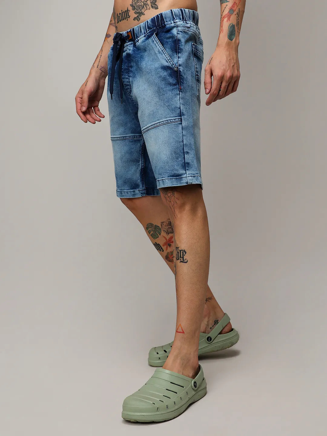Contrast Stitch Denim Shorts