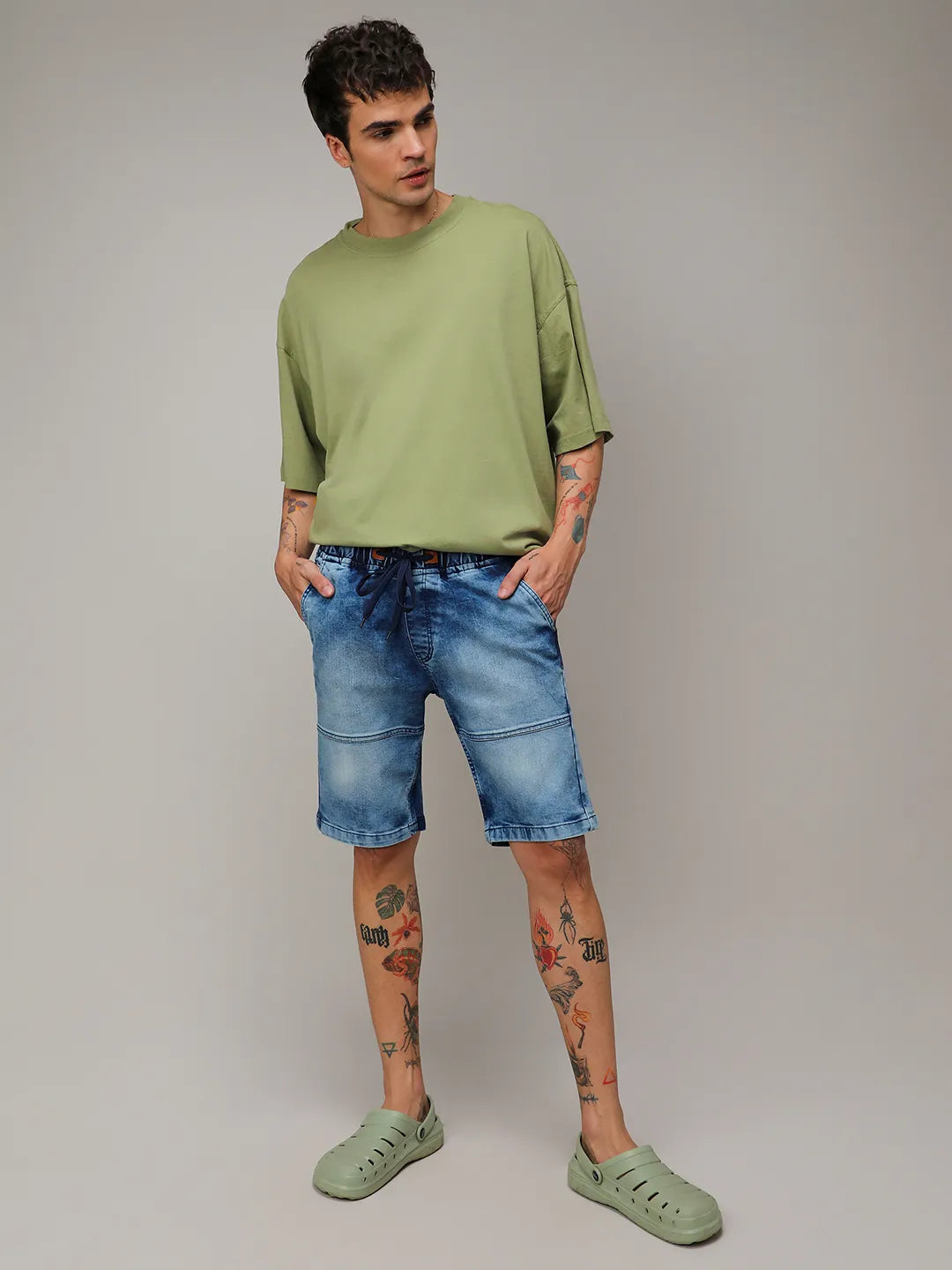 Contrast Stitch Denim Shorts