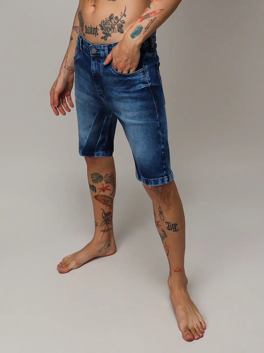 Contrast Wash Denim Shorts