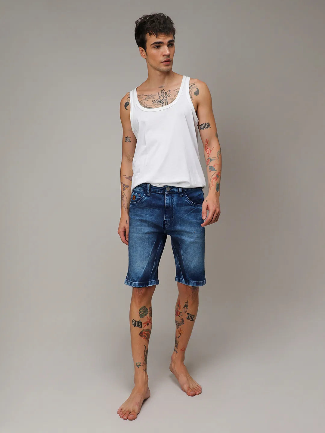 Contrast Wash Denim Shorts