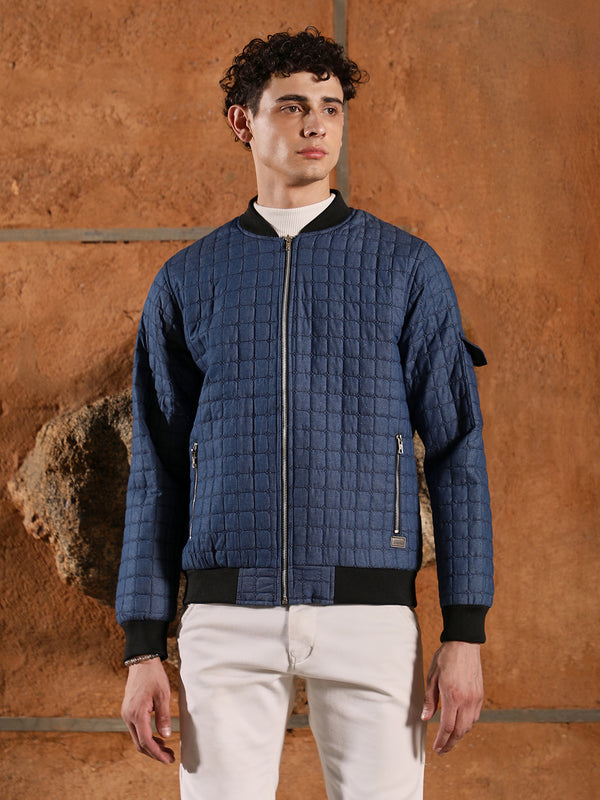 Cubic-Quilted Bomber Jacket