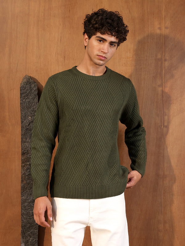 Basket-Knit Pullover Sweater