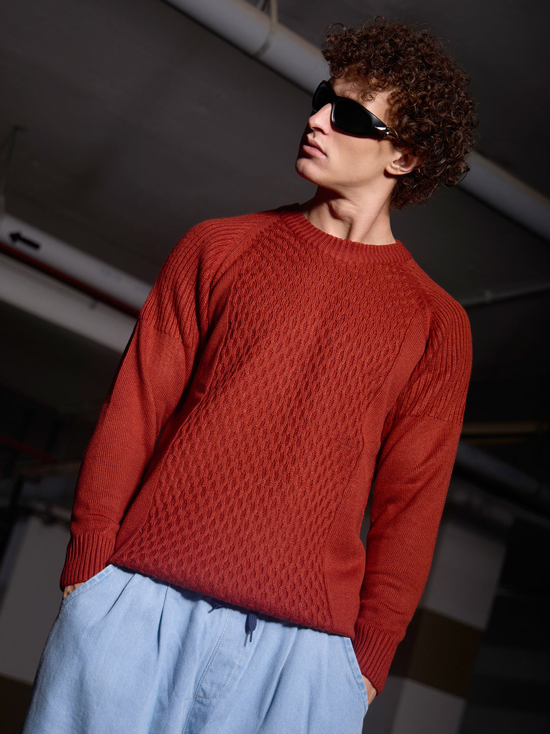 Mesh-Knit Pullover Sweater