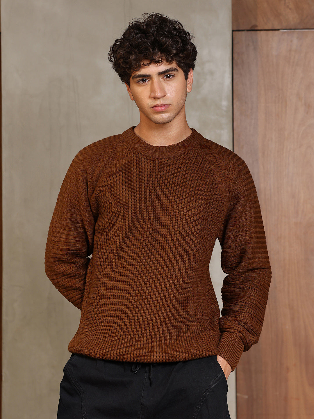 Self-Raglan Knit Pullover Sweater