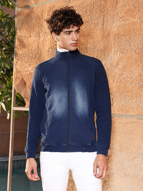 Zip-Front Dark-Wash Denim Jacket