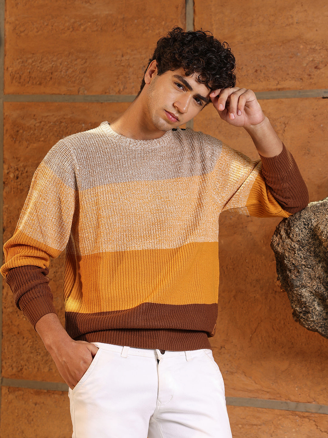 Contrast Panel Pullover Sweater