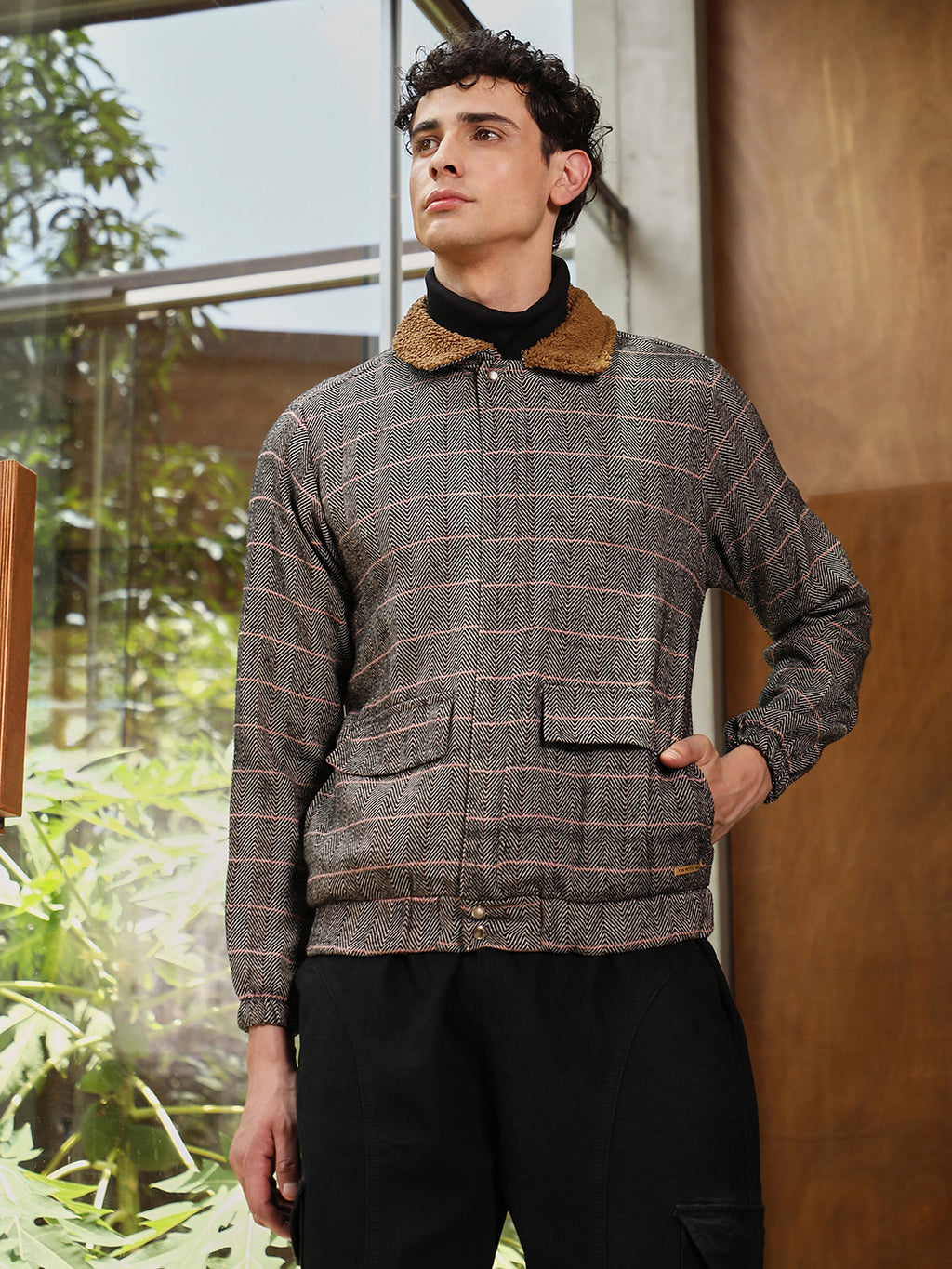 Tartan Plaid Jacket With Fleece Collar