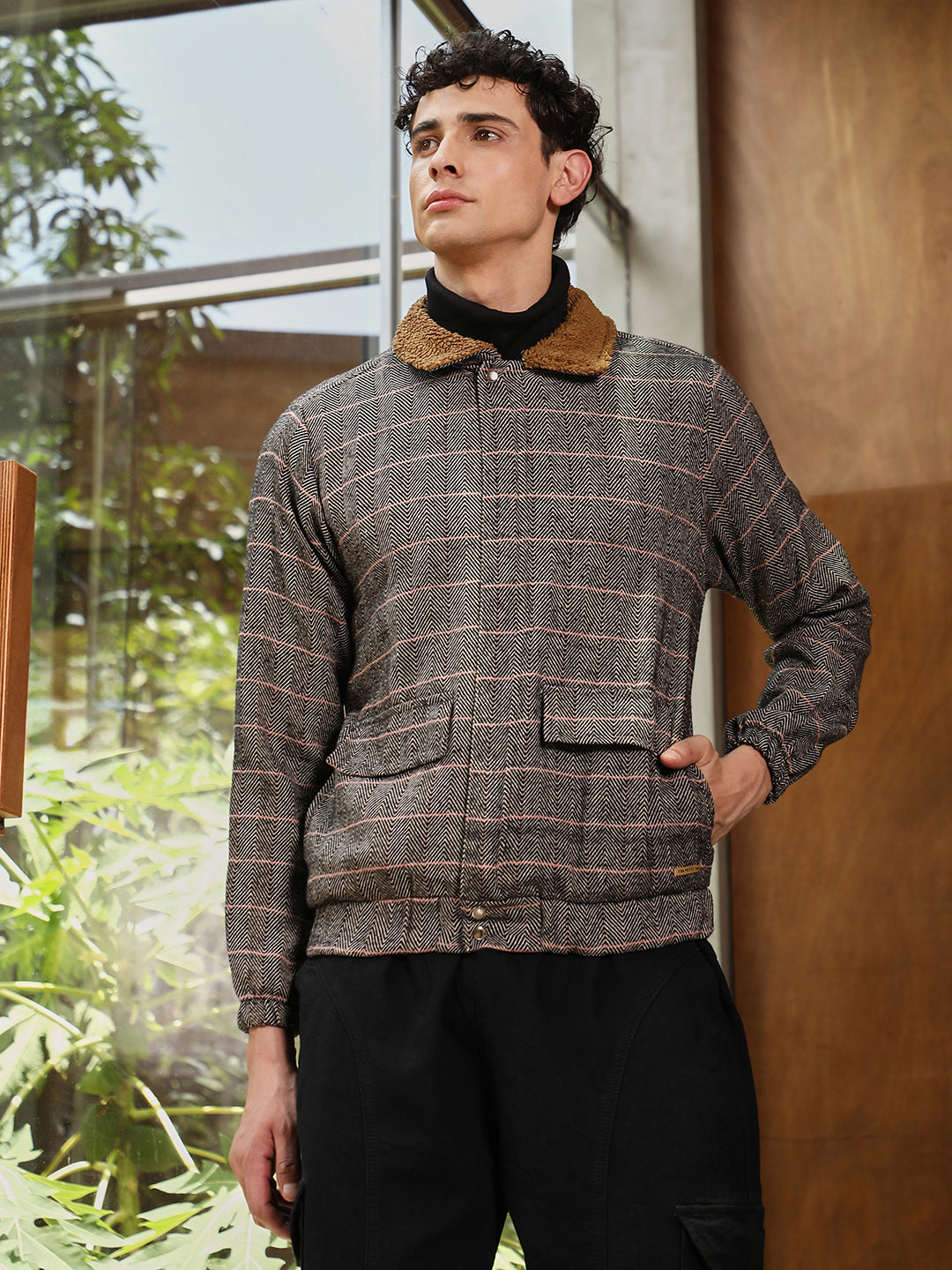 Tartan Plaid Jacket With Fleece Collar