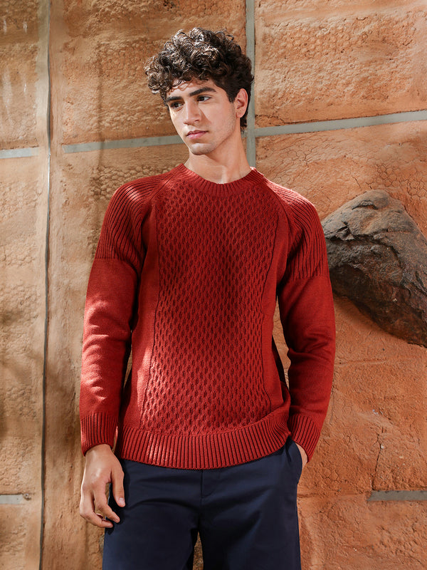 Mesh-Knit Pullover Sweater