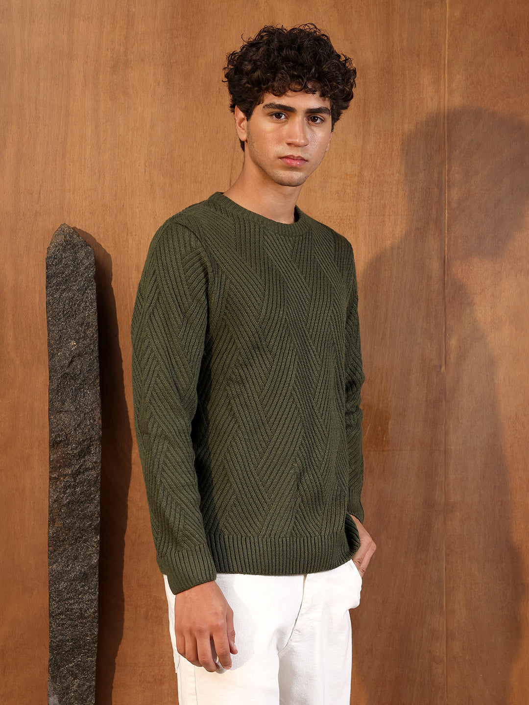 Basket-Knit Pullover Sweater