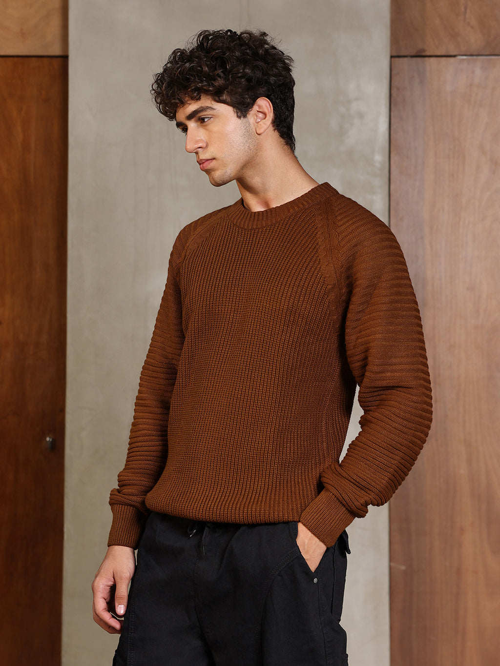 Self-Raglan Knit Pullover Sweater