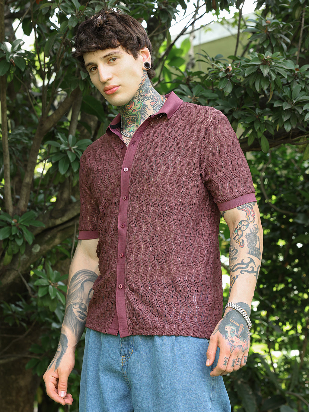Swirl-Knit Polo Shirt