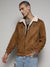 Men's Brown Zip-Front Jacket With Fleece Detail