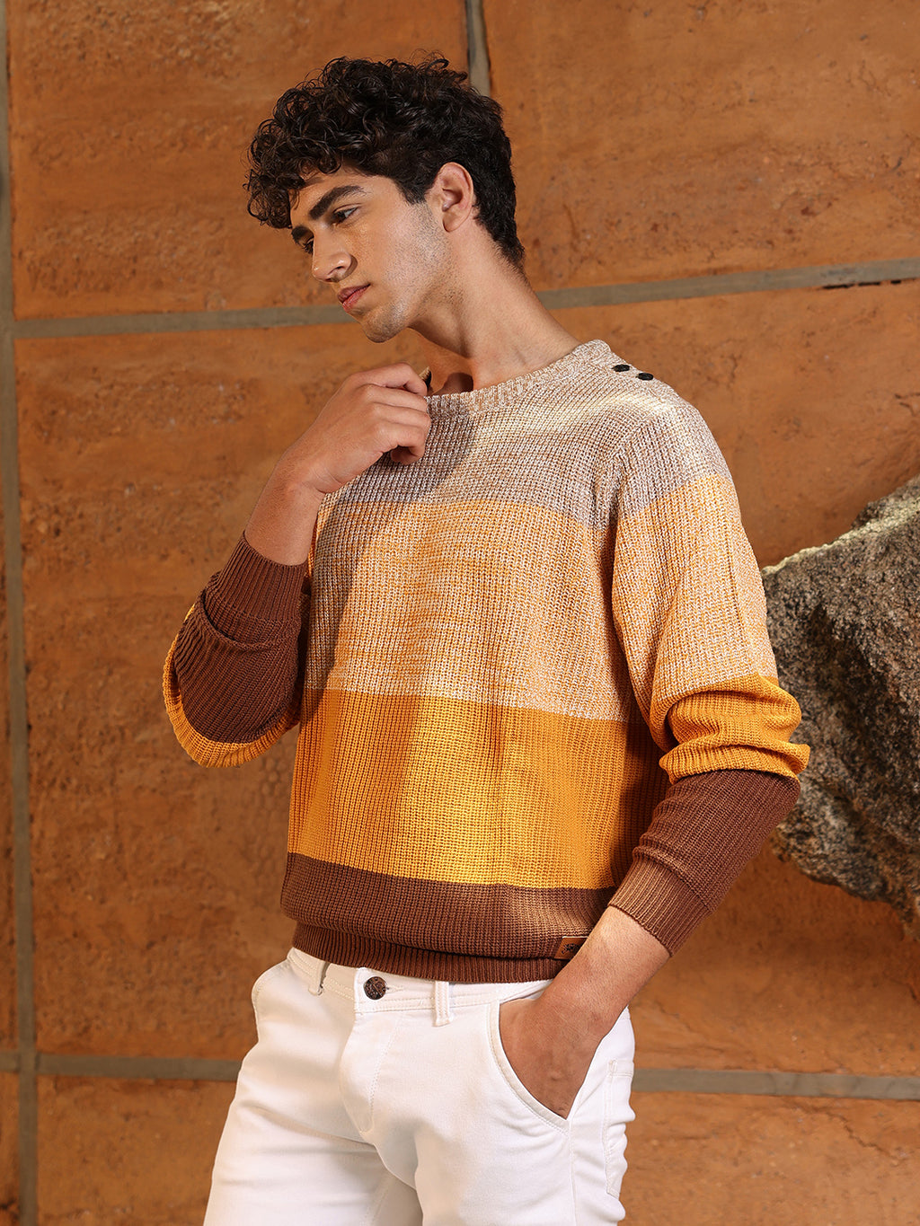 Contrast Panel Pullover Sweater