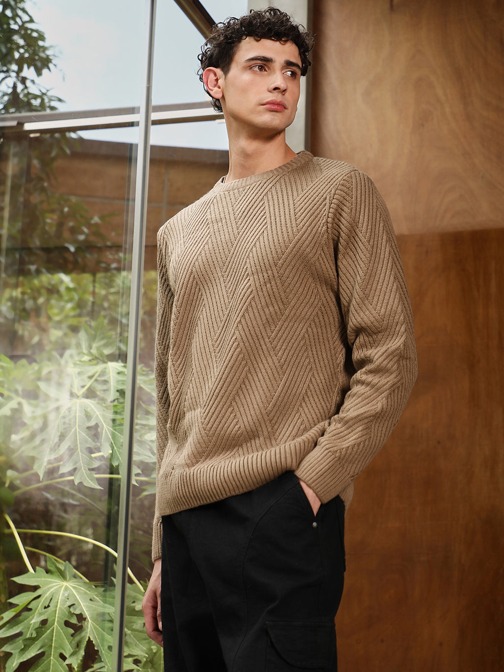 Basket-Knit Pullover Sweater