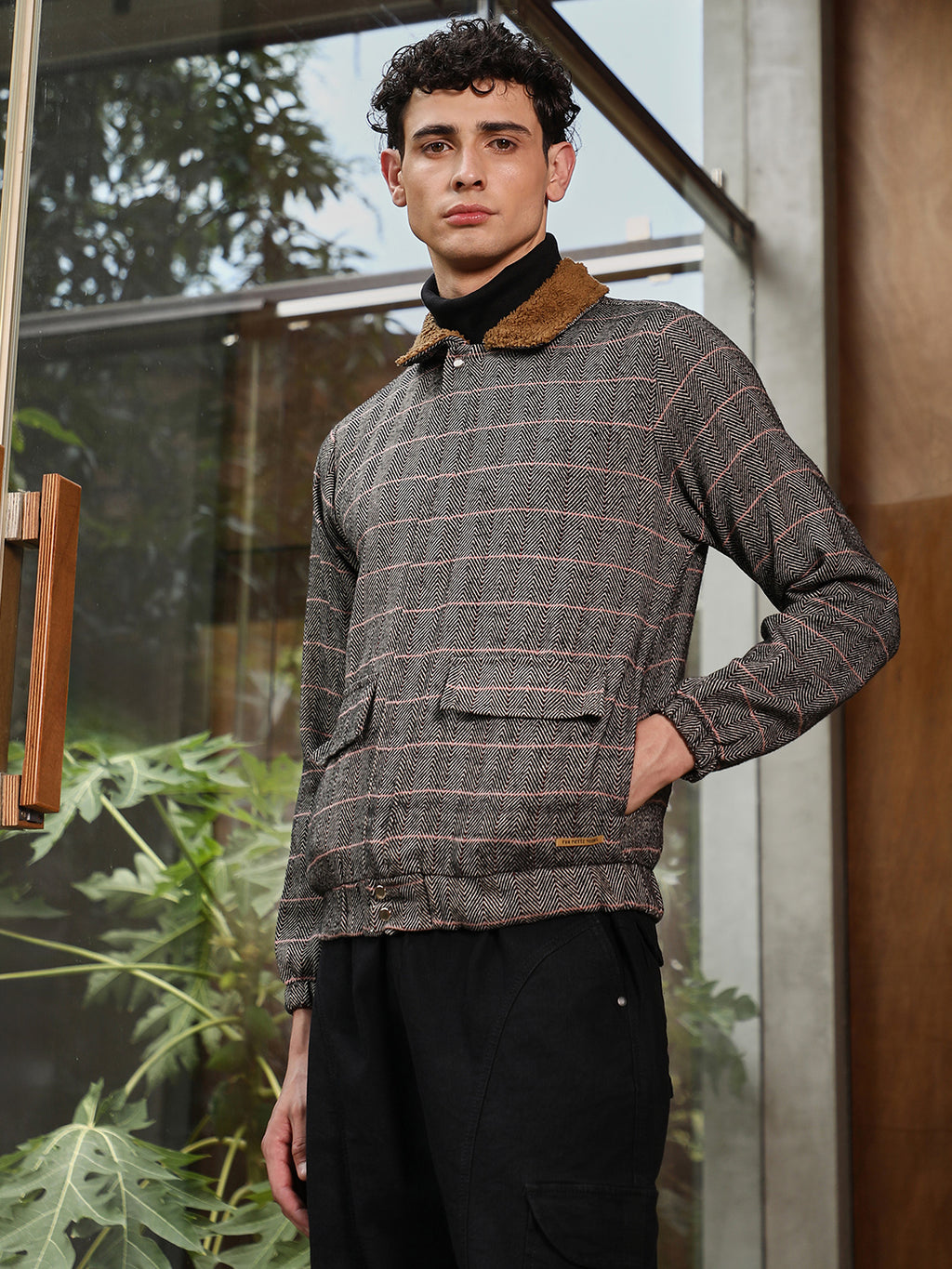 Tartan Plaid Jacket With Fleece Collar