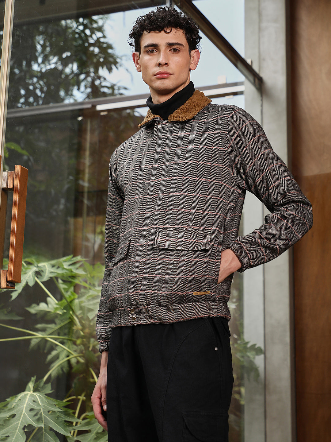 Tartan Plaid Jacket With Fleece Collar