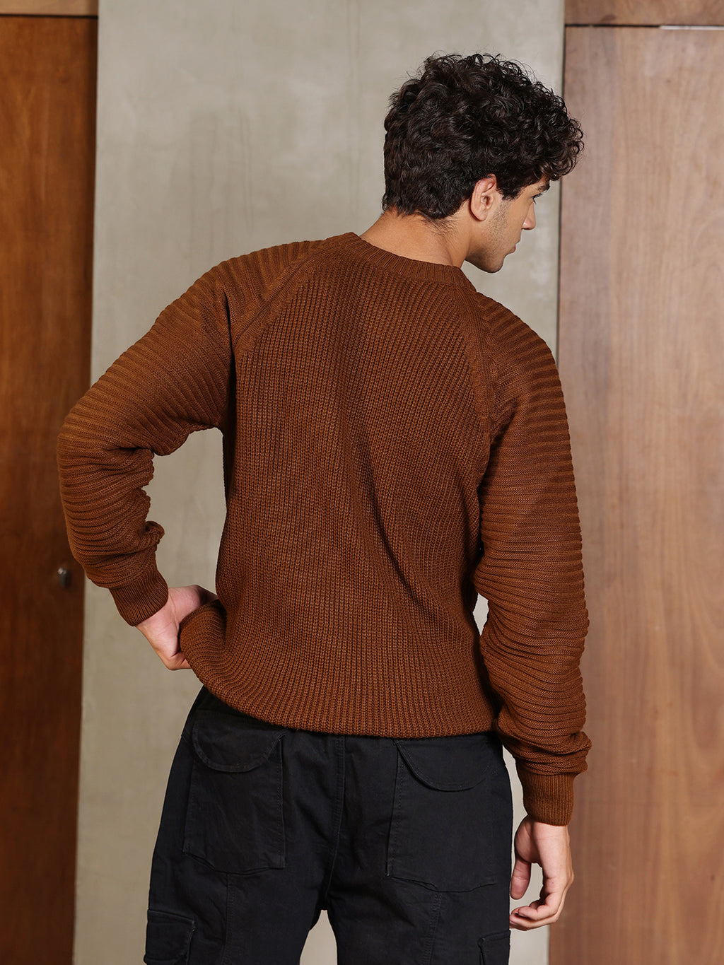 Self-Raglan Knit Pullover Sweater