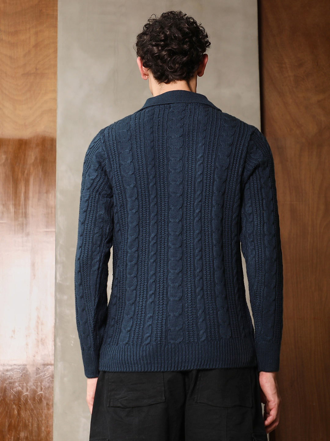 Braid-Knit Collared Sweater