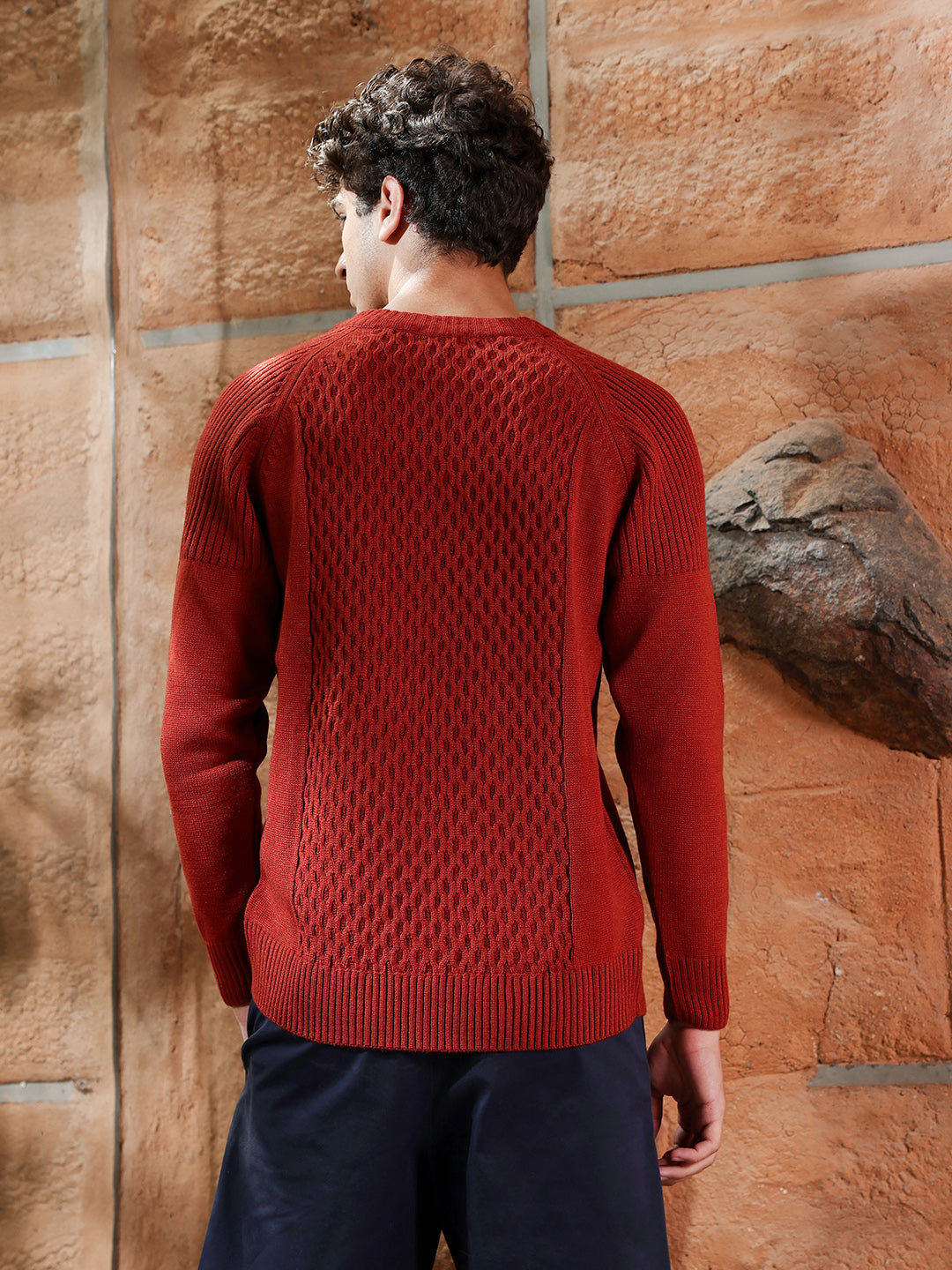 Mesh-Knit Pullover Sweater