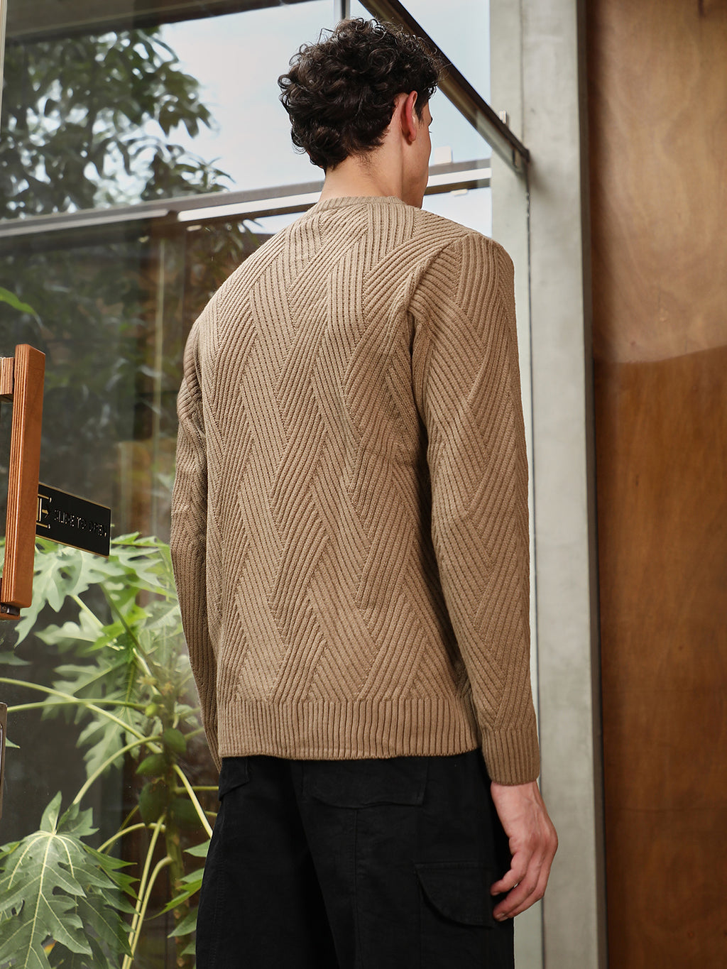 Basket-Knit Pullover Sweater