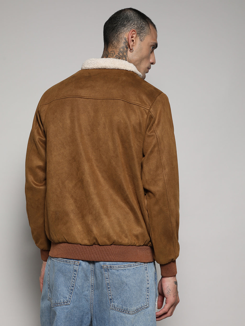 Fur-Lined Suede Bomber Jacket