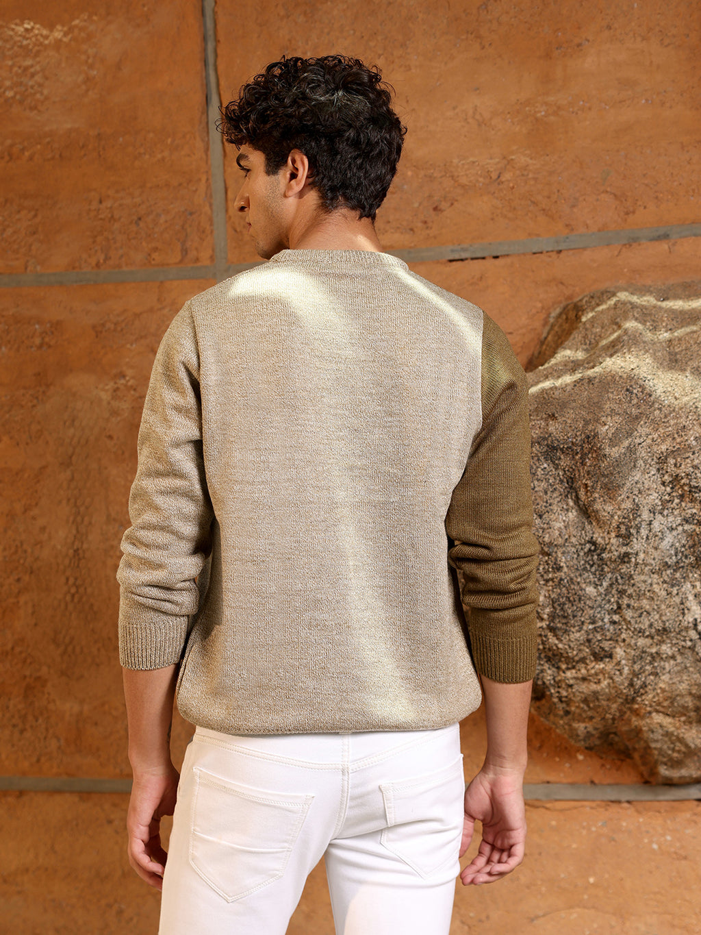 Contrast Panel Pullover Sweater