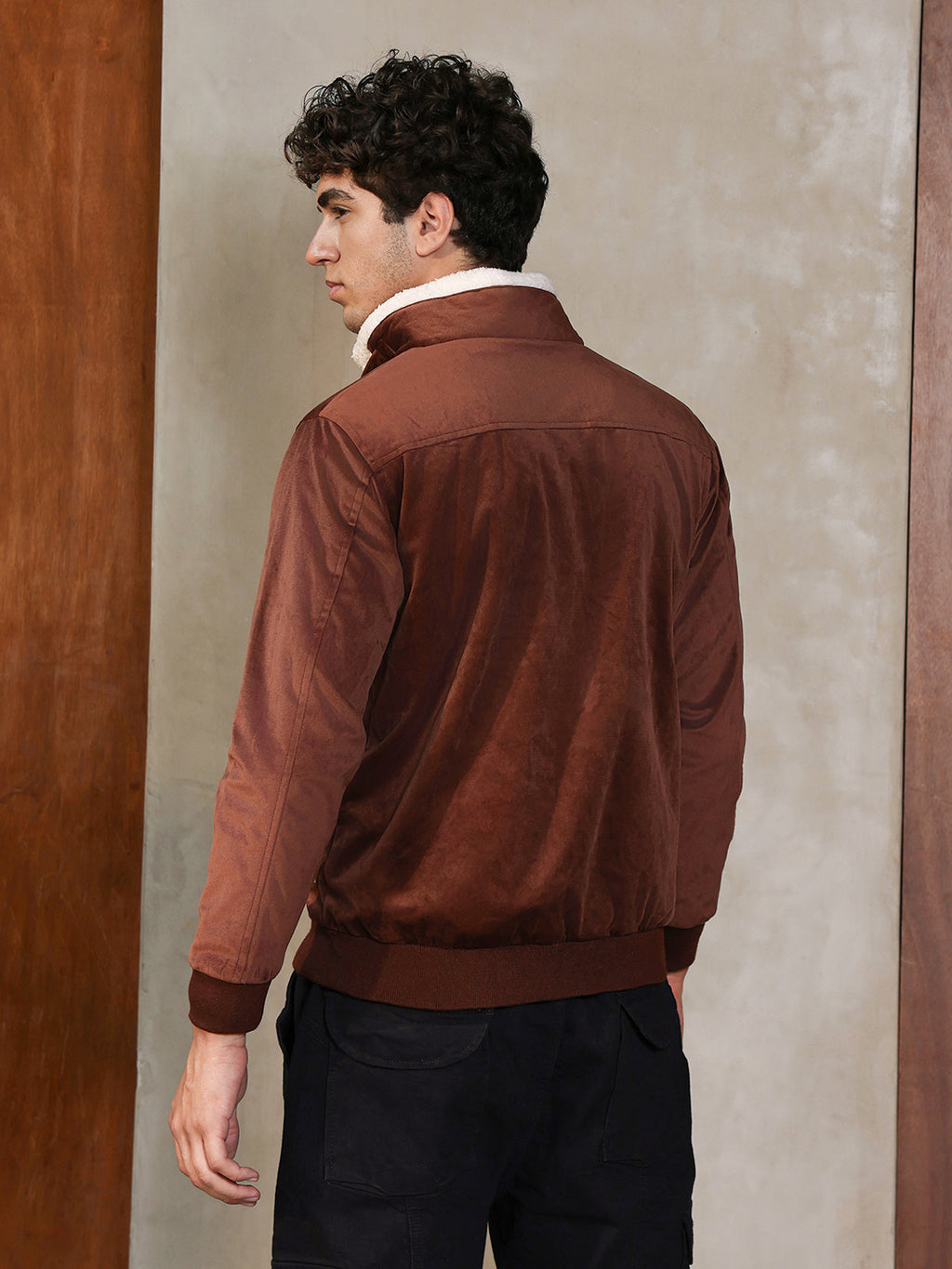 Fur-Lined Suede Bomber Jacket