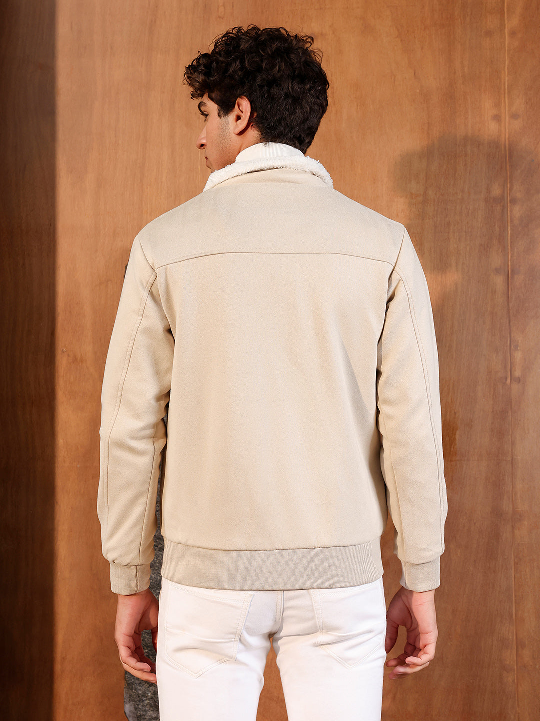 Fur-Lined Suede Bomber Jacket