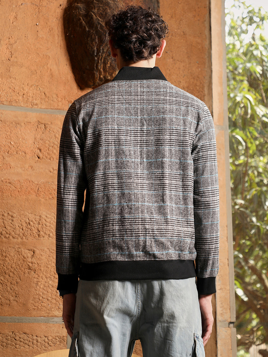 Tartan Plaid Jacket With Ribbed Hem