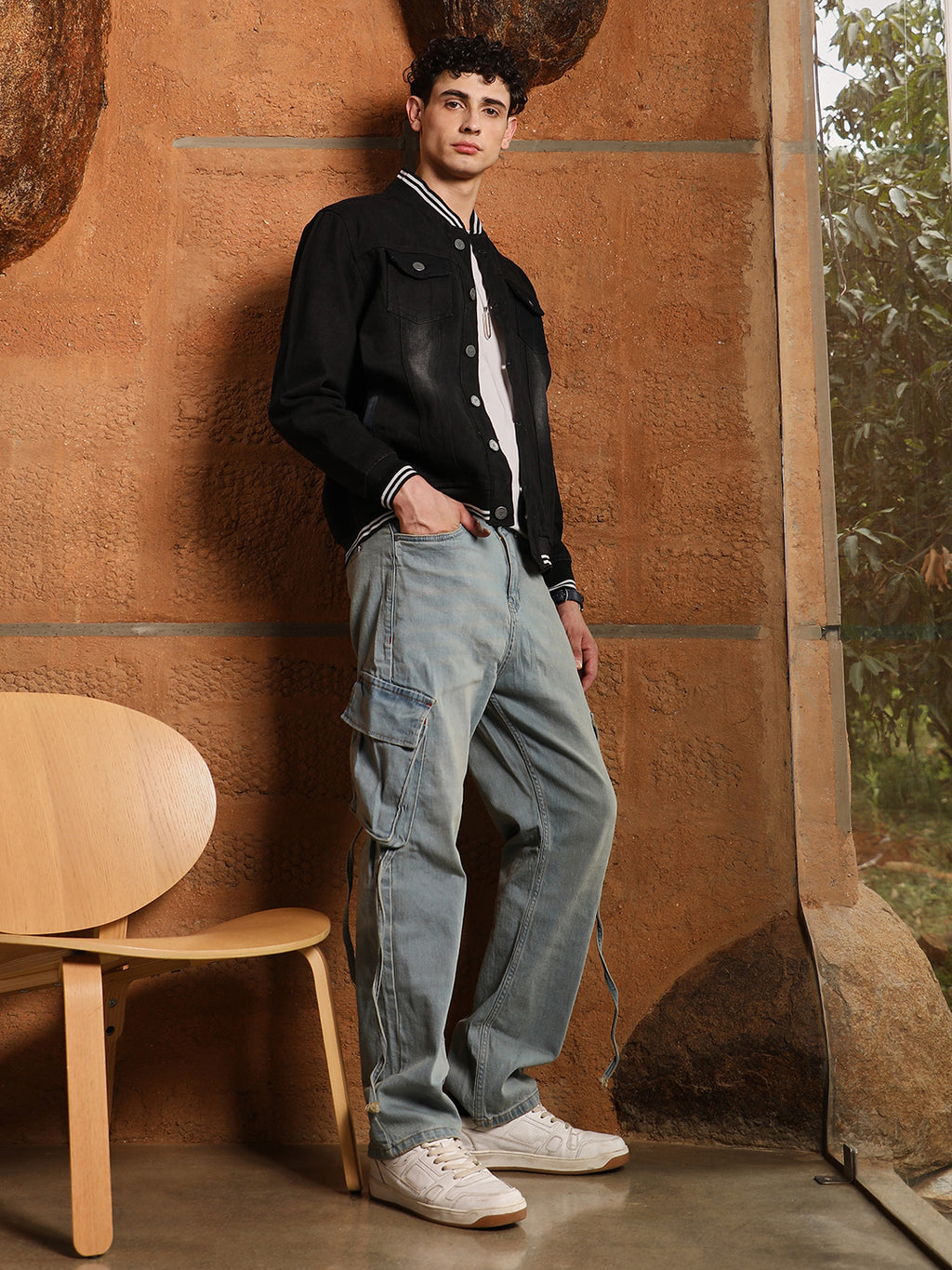 Dark-Wash Denim Bomber Jacket