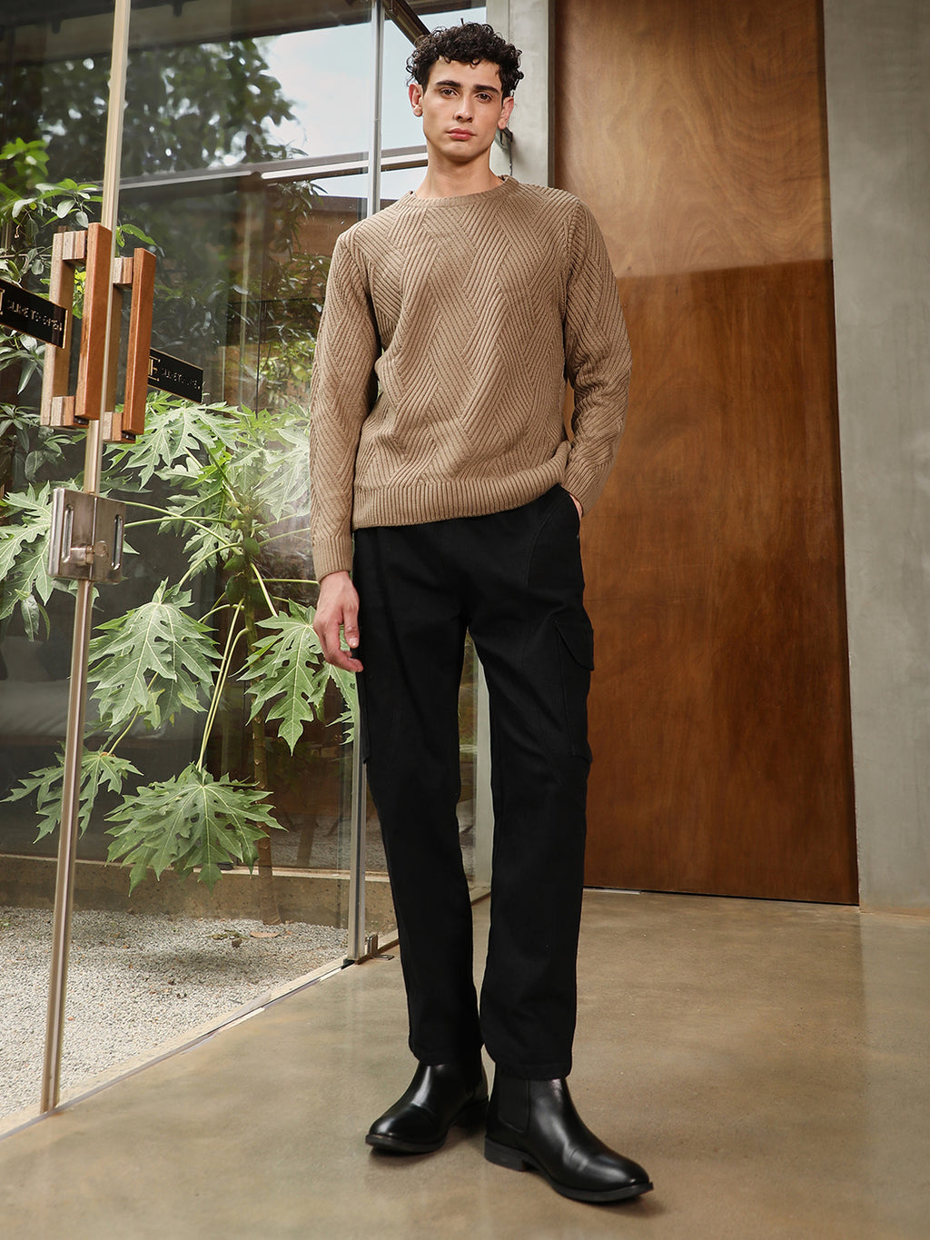 Basket-Knit Pullover Sweater