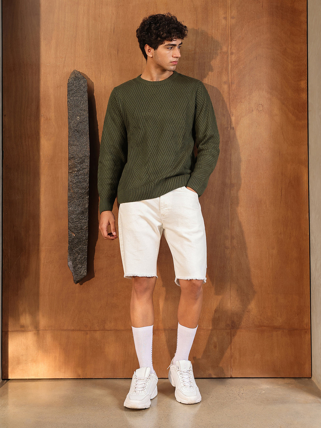 Basket-Knit Pullover Sweater