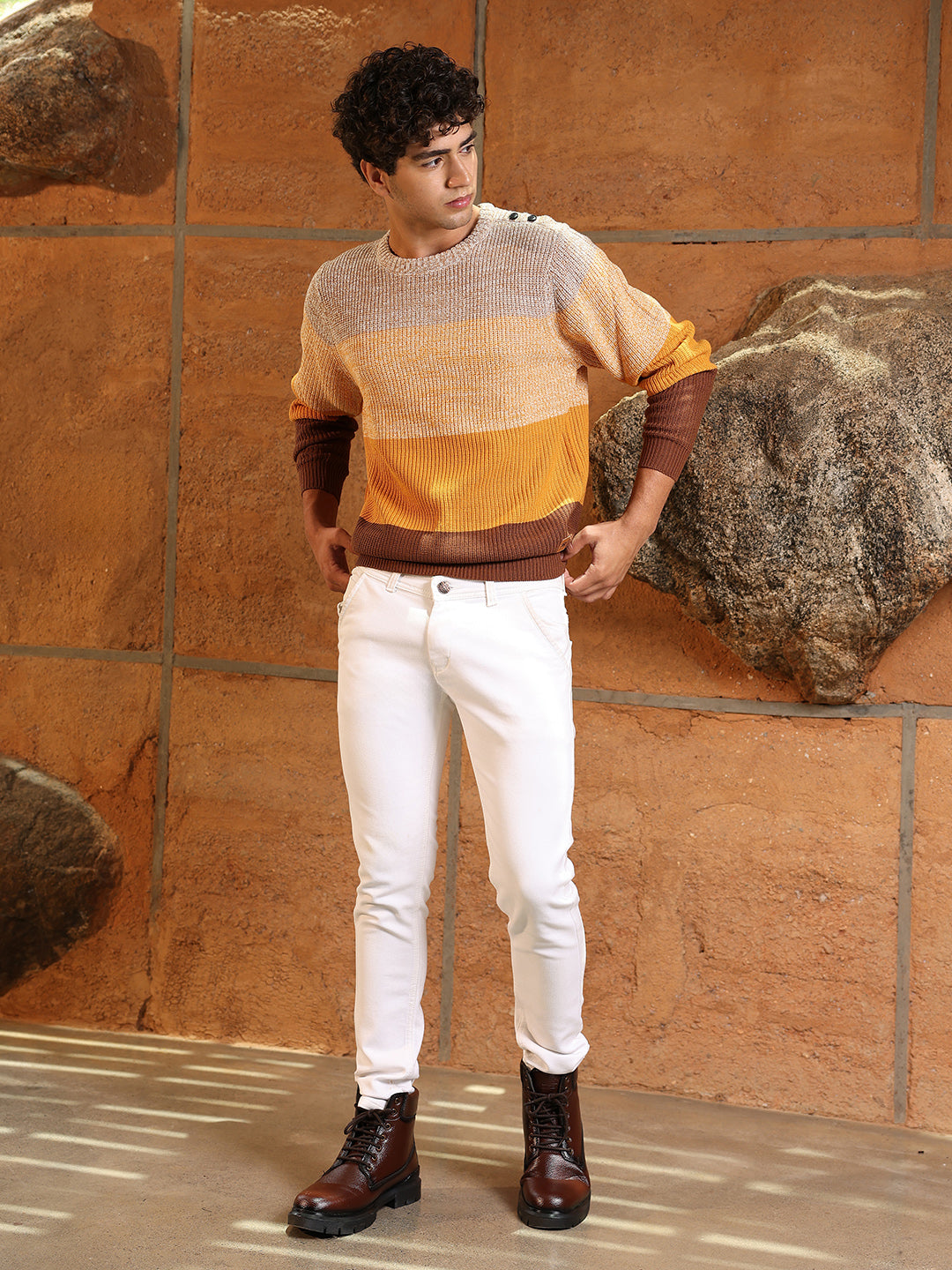 Contrast Panel Pullover Sweater