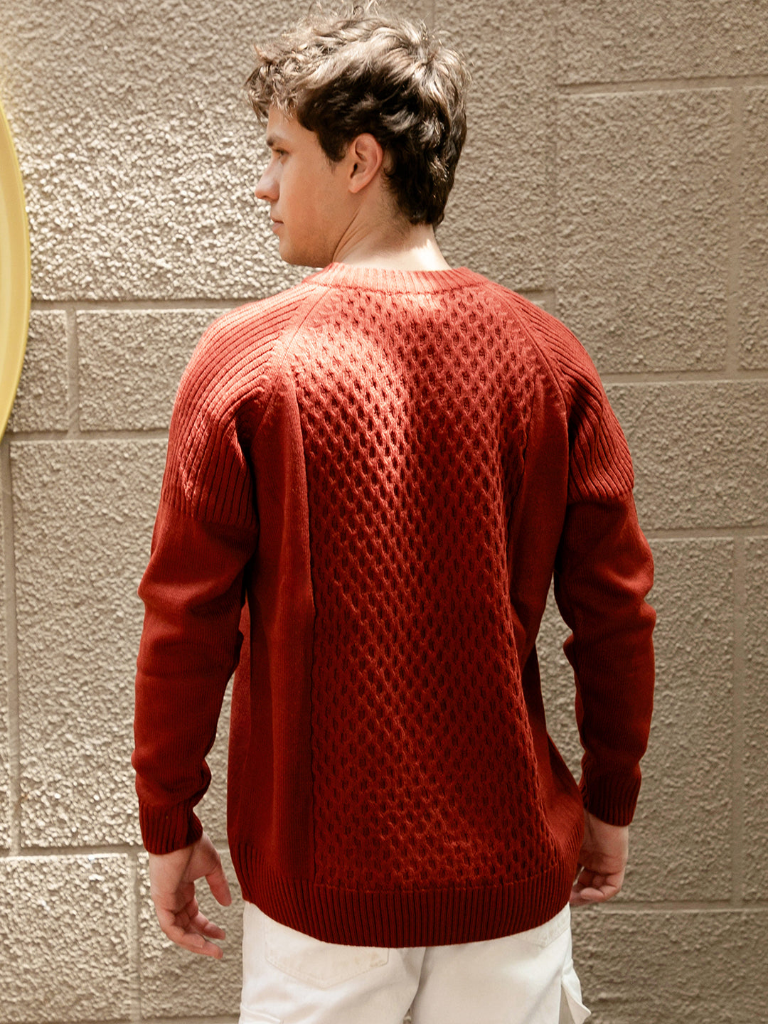 Mesh-Knit Pullover Sweater