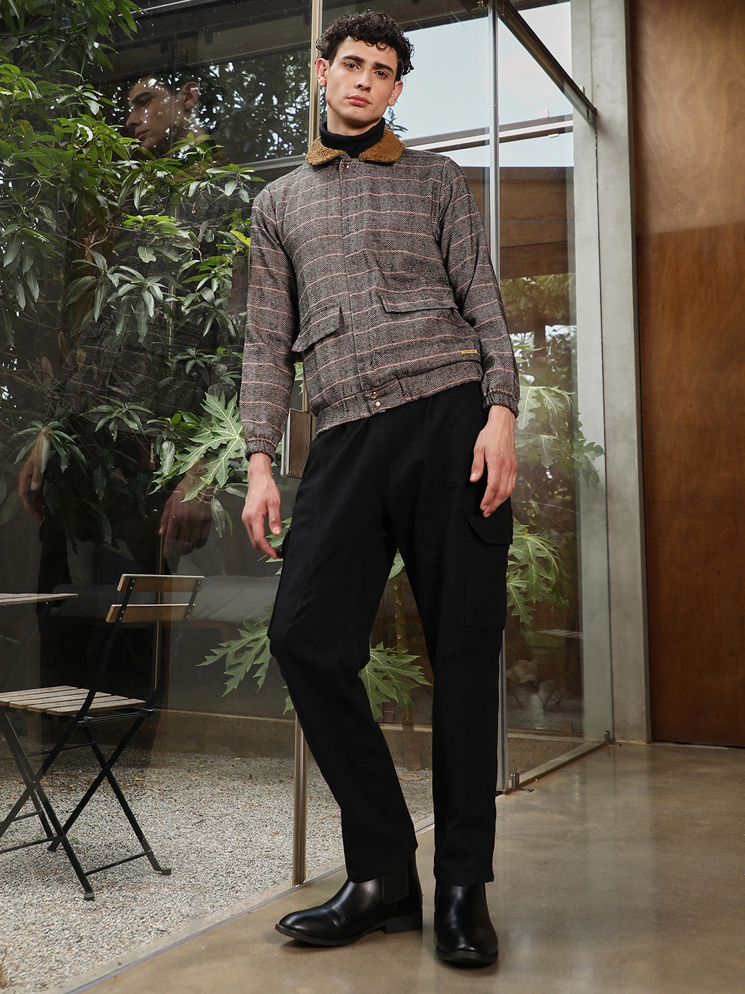 Tartan Plaid Jacket With Fleece Collar