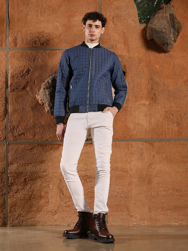 Cubic-Quilted Bomber Jacket