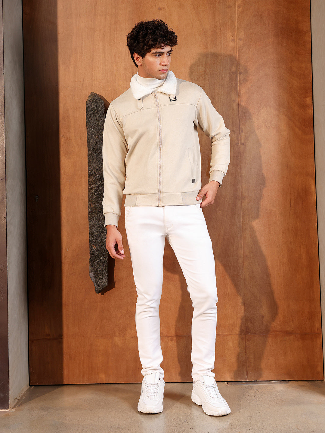 Fur-Lined Suede Bomber Jacket