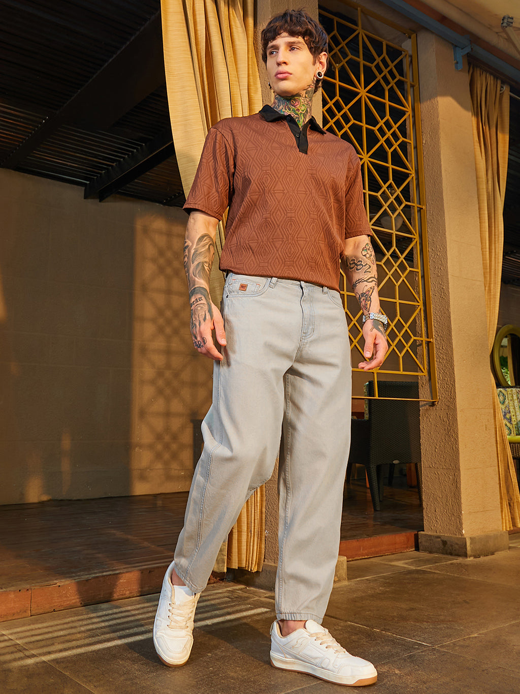 Light-Wash Carrot-Fit Denim Jeans