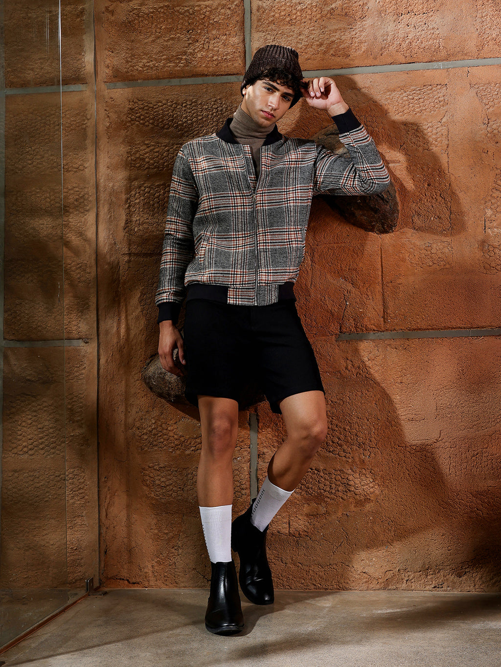 Tartan Plaid Jacket With Ribbed Hem