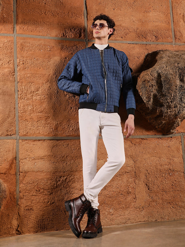 Cubic-Quilted Bomber Jacket
