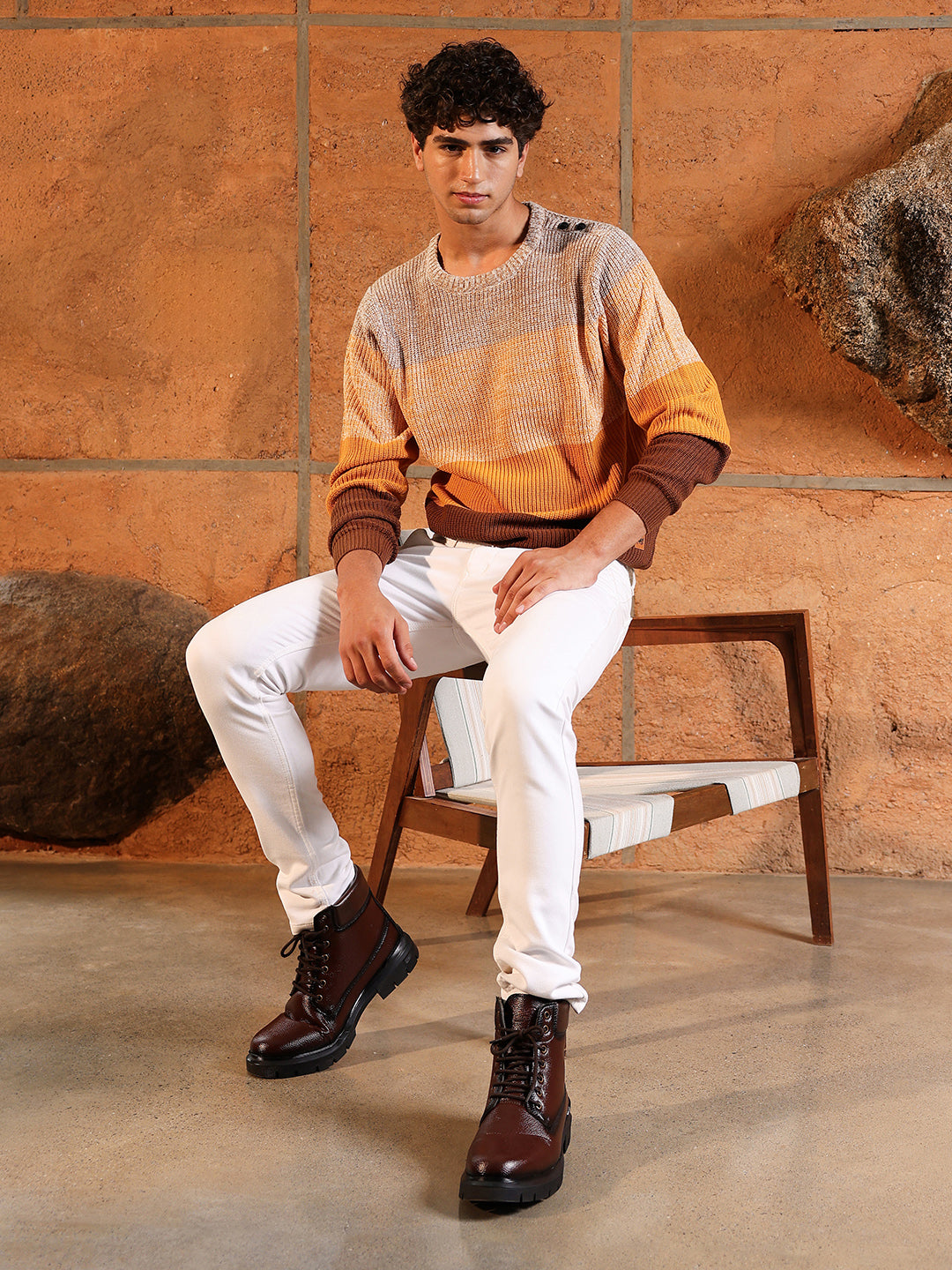 Contrast Panel Pullover Sweater