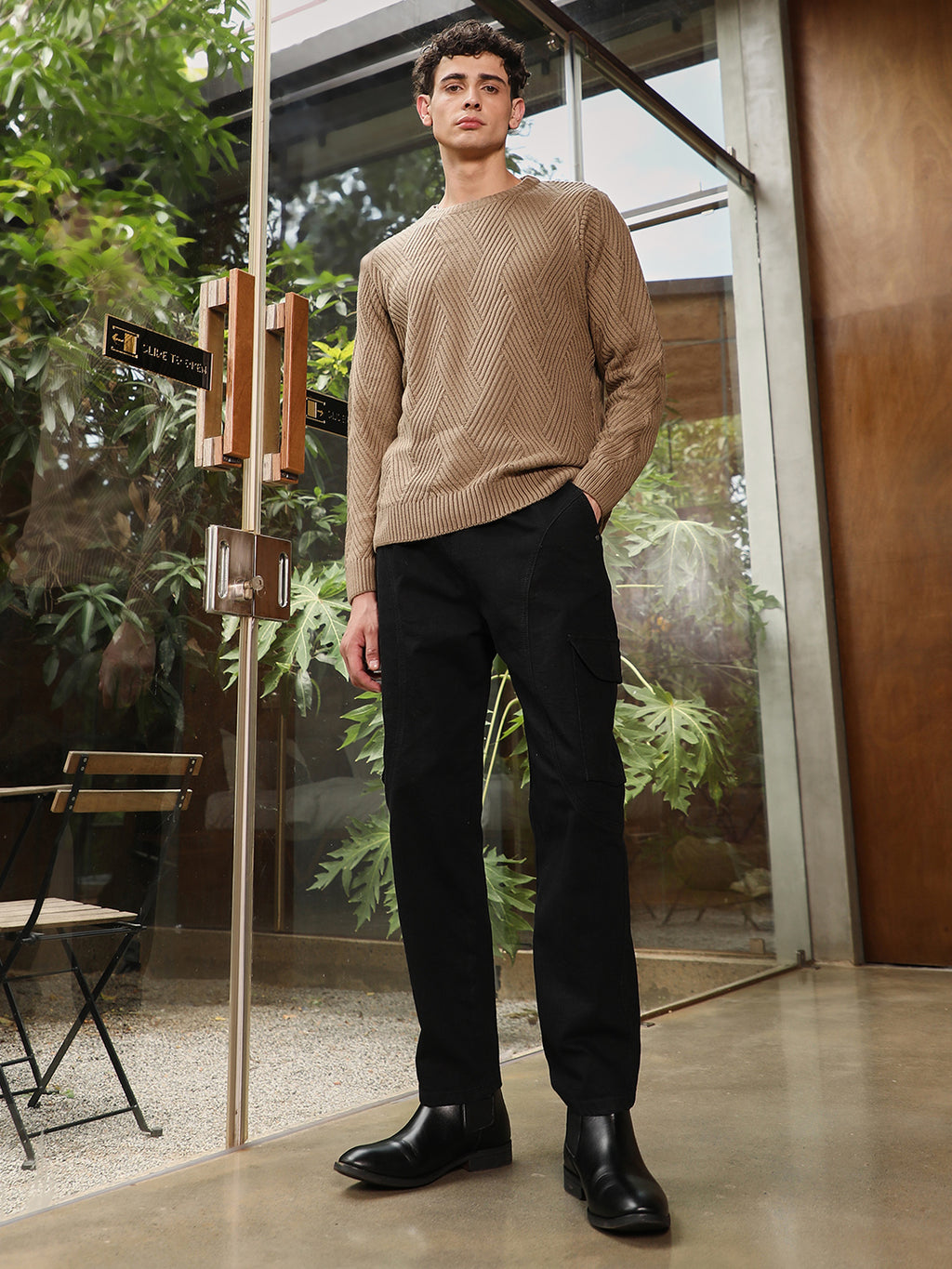 Basket-Knit Pullover Sweater